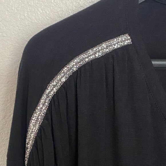 Women's long-sleeved black stretchy blouse with rhinestone shoulder detail - L - Picture 4 of 4